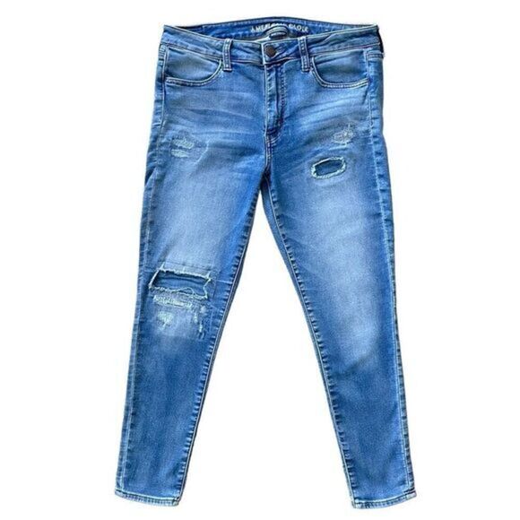 American Eagle Distressed Denim Super Stretch Jegging Women’s Size Medium - Picture 1 of 10